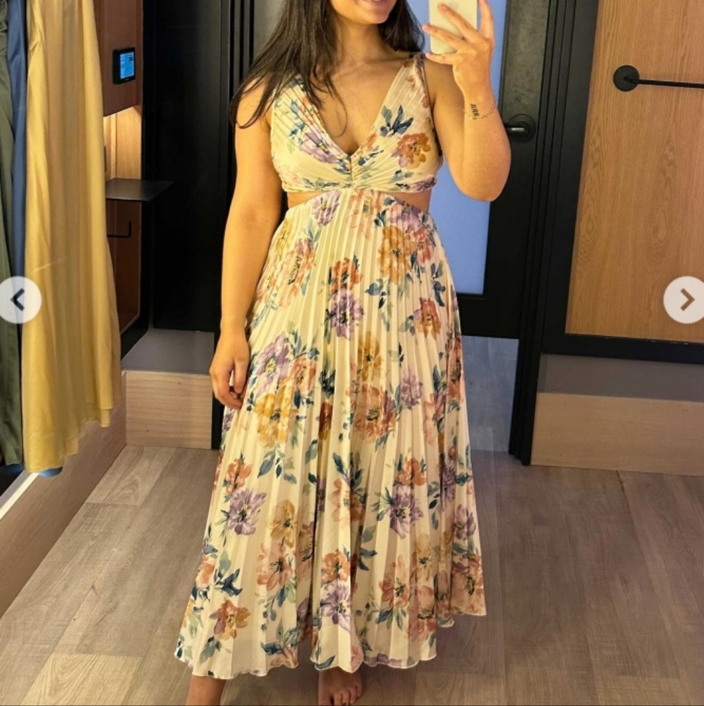 Abercrombie & Fitch Giselle Satin Pleated Floral Maxi Dress XL - Picture 3 of 16